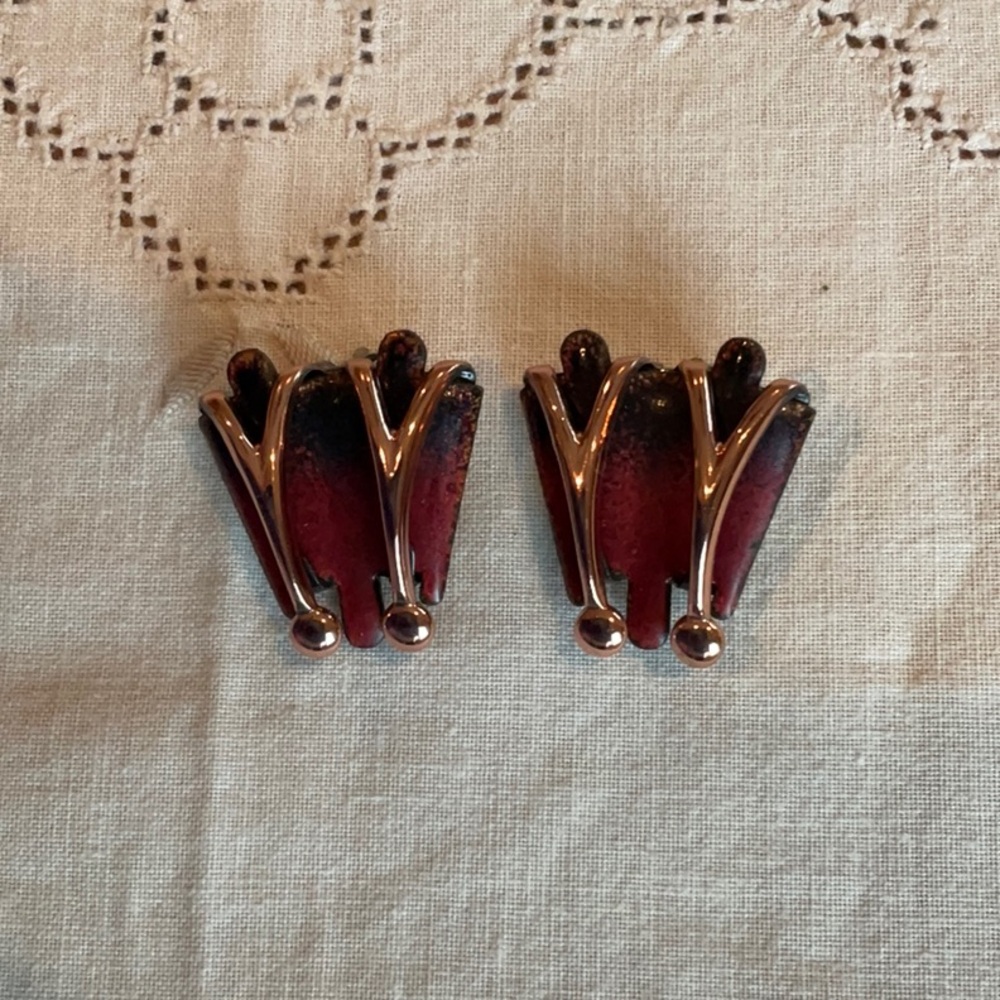 Copper and Enamel Matisse Renoir Clip On Earrings - 1950’s